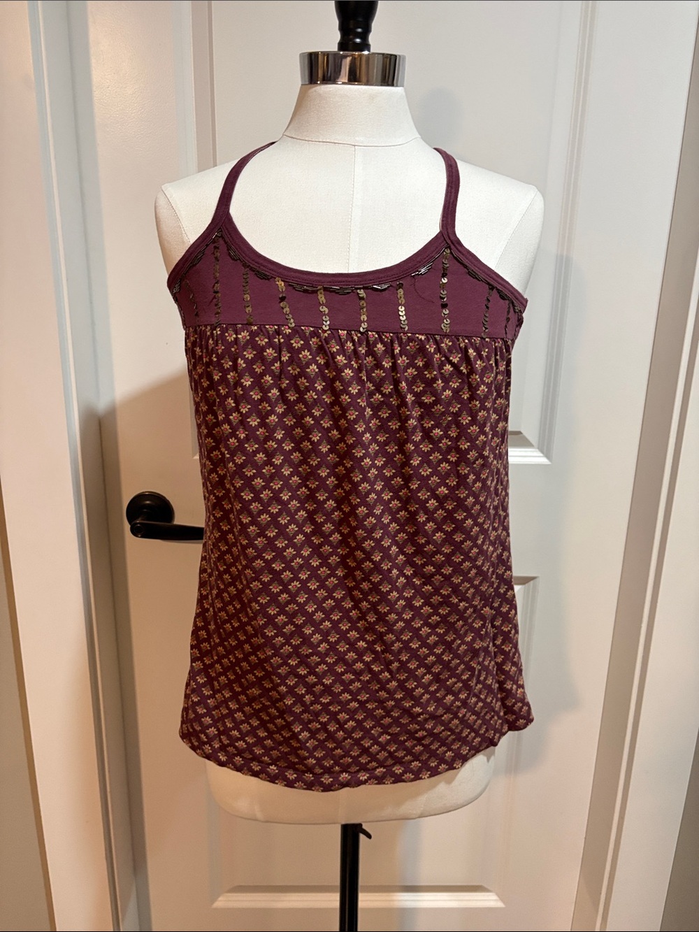 Heritage Burgundy Printed Spaghetti-Strap Tank